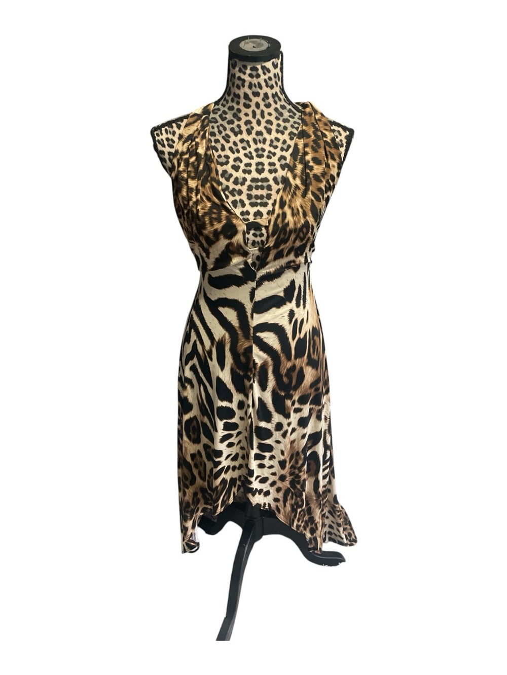 C/MEO Collective One-Shoulder Animal Print Dress - Brown/Black/Cream